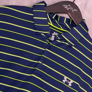 Under Armour Polo Shirt Mens XL Navy Blue Excellent HeatGear Coldblack Striped